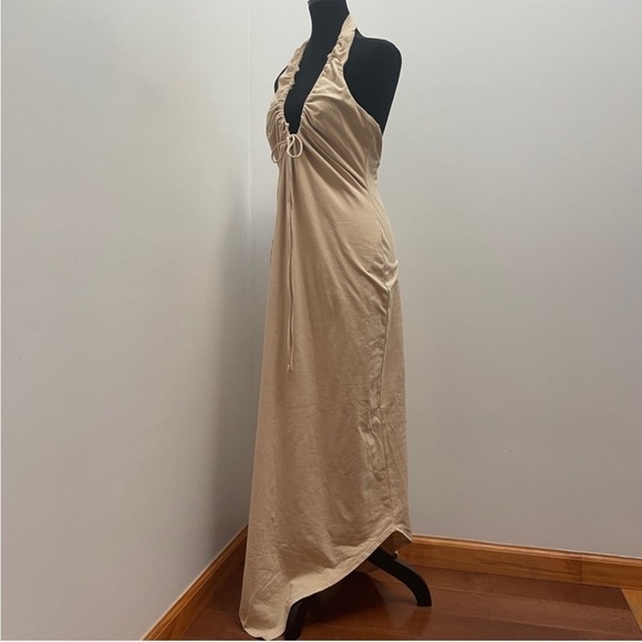 NEW! Camila Coelho- Kaseya Midi Dress Nude Halter Neck Drawstring Backless XL - Picture 5 of 15